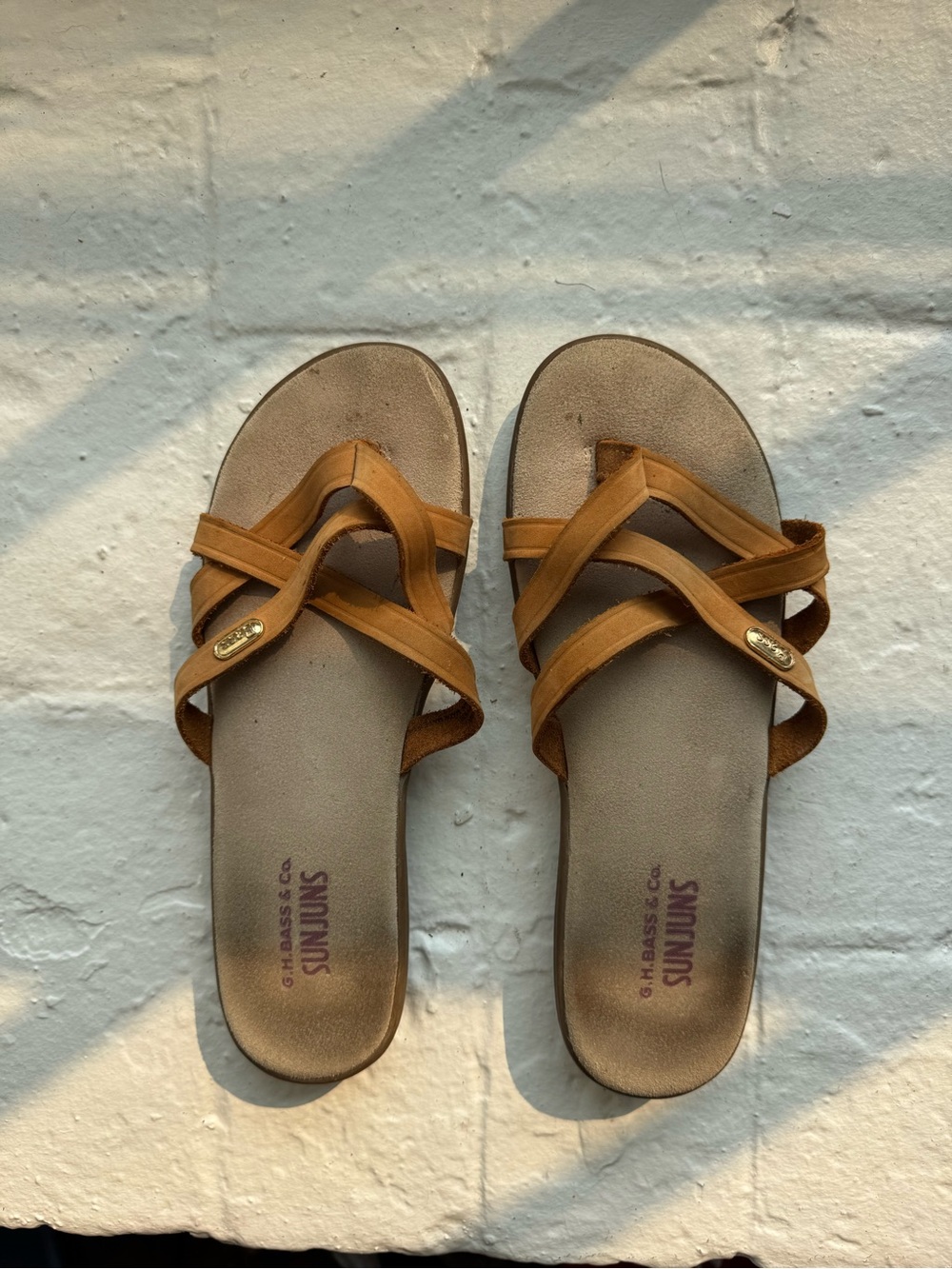 G.H. Bass & Co. Tan Crisscross Slide Sunjuns Sandals